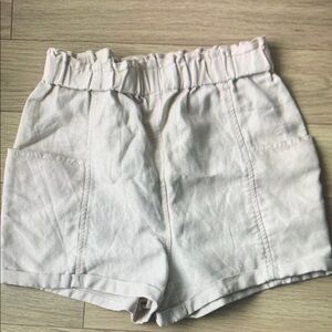 High-Waist Elastic Linen-Blend Women’s Shorts in White